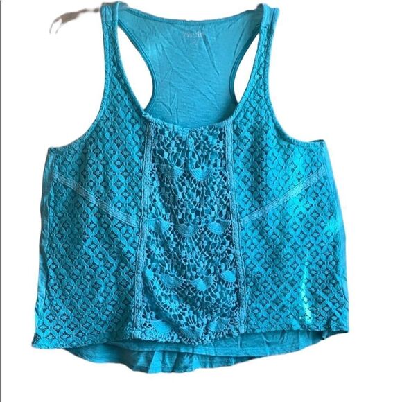 MUDD Crop Top Racer Back Solid Blue Lace Cotton Blend Sleeveless Blouse size L - Picture 7 of 7